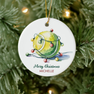 Tennisball mit Santa-Hut, benutzerdefiniertes Weih Keramik Ornament