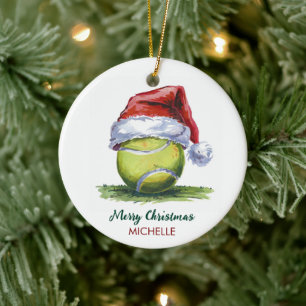 Tennisball mit Santa-Hut benutzerdefiniertes Weihn Keramik Ornament