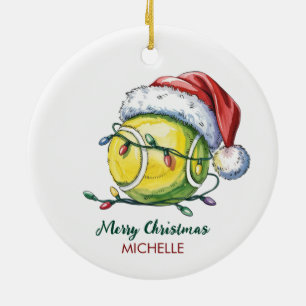 Tennisball mit Santa-Hut, individuelles Weihnachts Keramik Ornament
