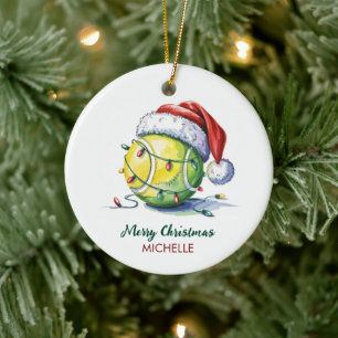 Tennisball mit Santa-Hut, maßgeschneidertes Weihna Keramik Ornament
