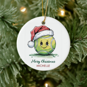 Tennisball mit Santa-Hut, maßgeschneidertes Weihna Keramik Ornament