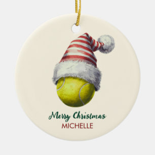 Tennisball mit Santa-Hut, maßgeschneidertes Weihna Keramik Ornament