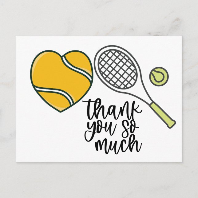 Tennisball mit Schläger Danke mit Liebe Postkarte (Vorderseite)