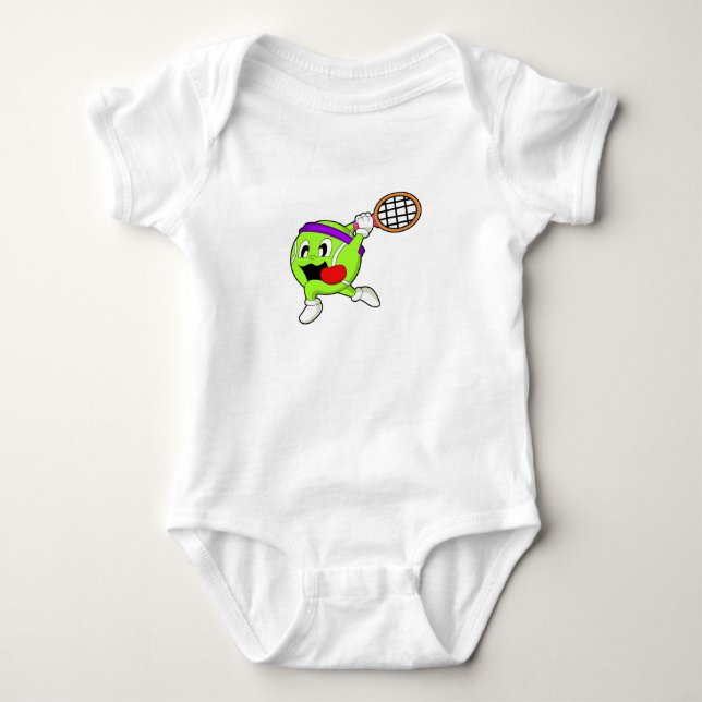 Tennisball mit Tennisschläger Baby Strampler (Vorderseite)
