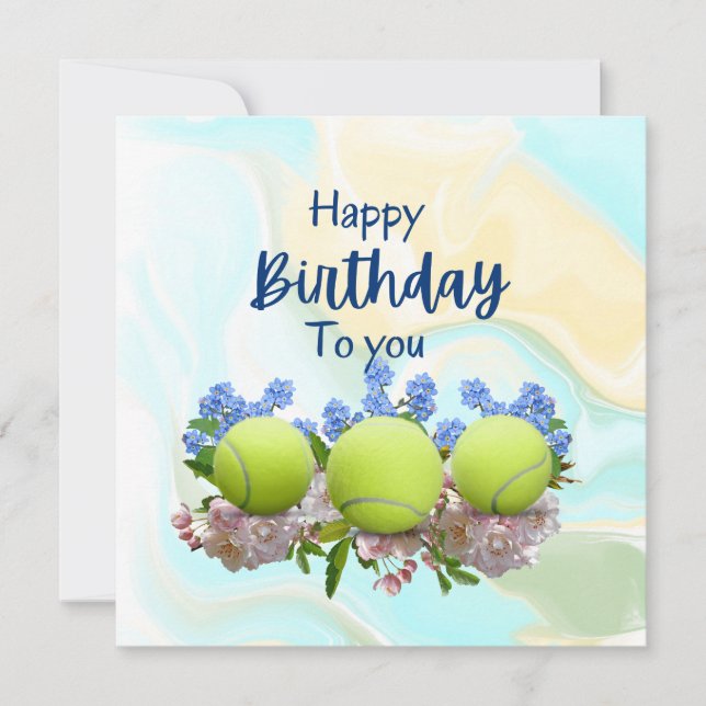 Tennisball mit viel Blume zum Geburtstag Karte (Vorderseite)