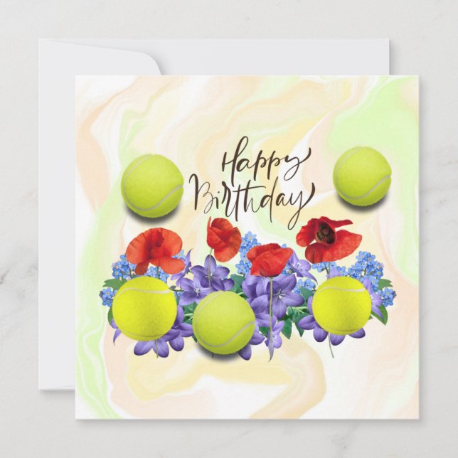 Tennisball mit viel Blume zum Geburtstag Karte (Vorderseite)