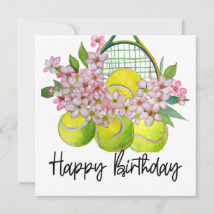 Tennisball mit viel Blume zum Geburtstag Karte