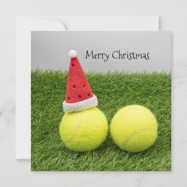 Tennisball mit Weihnachtsmannmütze für Weihnachten (Vorderseite)