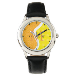 Tennisball Name & Anfangsorange Gelbe Kinder Armbanduhr