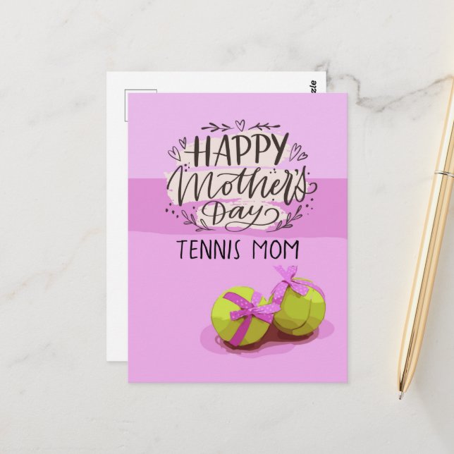 Tennisball pink für Tennis Mama Muttertag Postkarte (Vorderseite/Rückseite Beispiel)