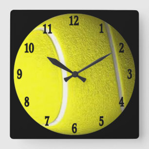 Tennisball-schwarze Zahl-Sport-Wanduhr Quadratische Wanduhr
