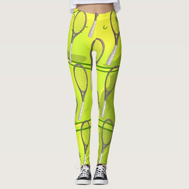 Tennisball und Racket auf Gelb Leggings (Vorderseite)