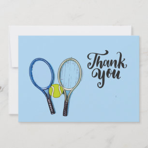 Tennisball und Schläger auf blau Dankeschön Karte