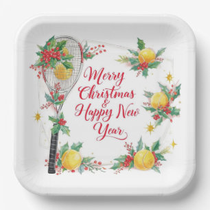 Tennisball- und Schläger Frohe Weihnachten Pappteller