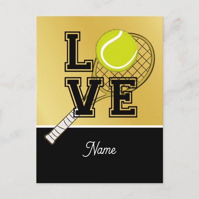 Tennisball und Schläger mit LIEBE für den Spieler Postkarte (Vorderseite)