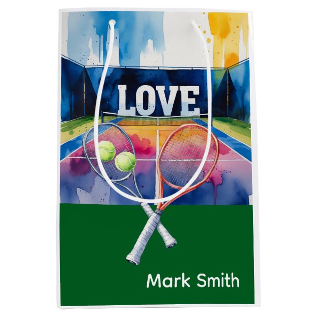 Tennisball und Schläger mit Liebe Mittlere Geschenktüte (Vorderseite)