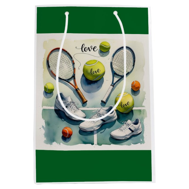 Tennisball und Schläger mit Liebe Mittlere Geschenktüte (Vorderseite)