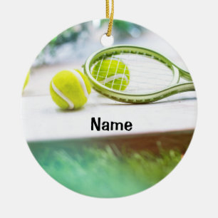 Tennisball und Schläger mit Weihnachtsdekoration Keramik Ornament