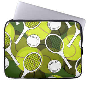 Tennisball und Schläger schwarz-weiße Tinte auf gr Laptopschutzhülle