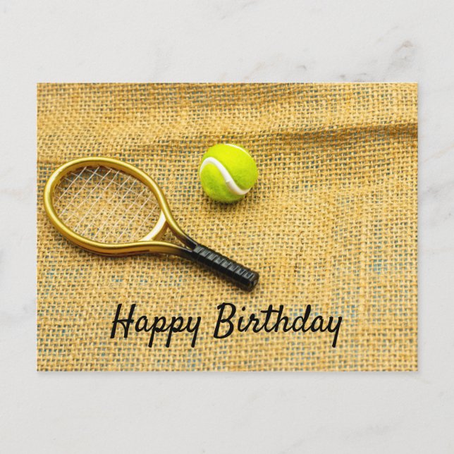 Tennisball und Schläger zum Geburtstag Postkarte (Vorderseite)