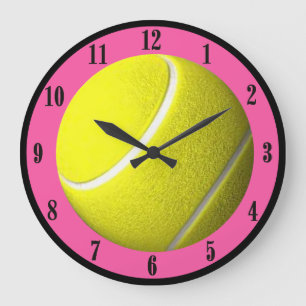 Tennisball-Wanduhr-Rosa-Gerichts-Schwarz-Zahlen Große Wanduhr