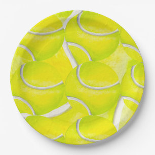 Tennisbälle auf gelbem Hintergrund für Party Pappteller