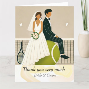 Tennisbride und Groom auf Tennisball für Hochzeite Dankeskarte