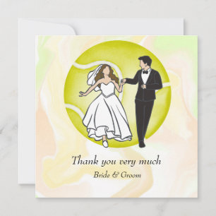 Tennisbride und Groom auf Tennisball für Hochzeite Dankeskarte
