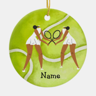 Tennisfrau spielt zu Weihnachten Tennisball Keramik Ornament
