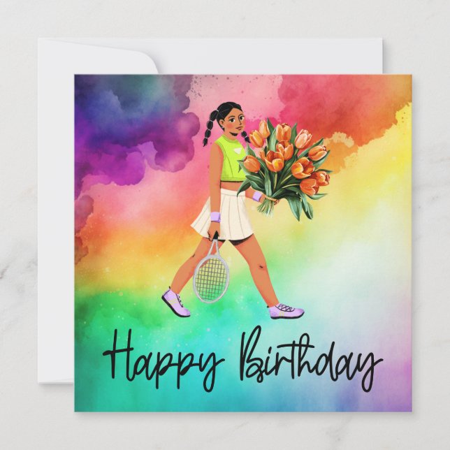 Tennisfrauen hält Geburtstag Blume Karte (Vorderseite)
