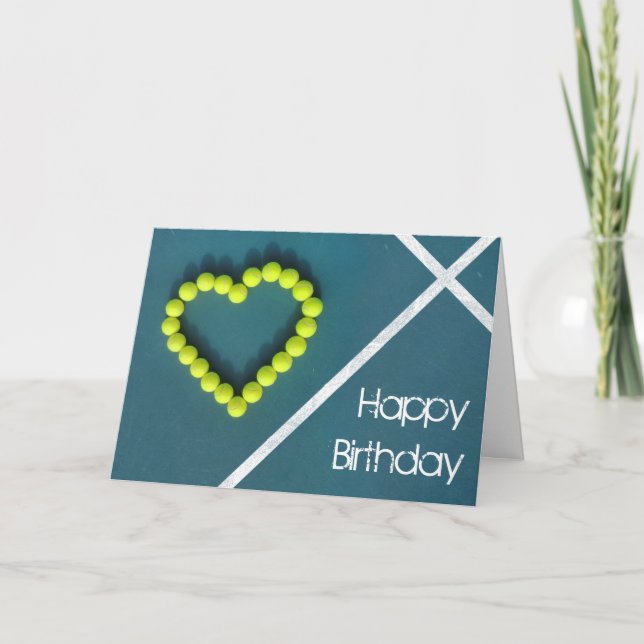 Tennisherz glücklich Geburtstag personalisiert Karte (Vorderseite)