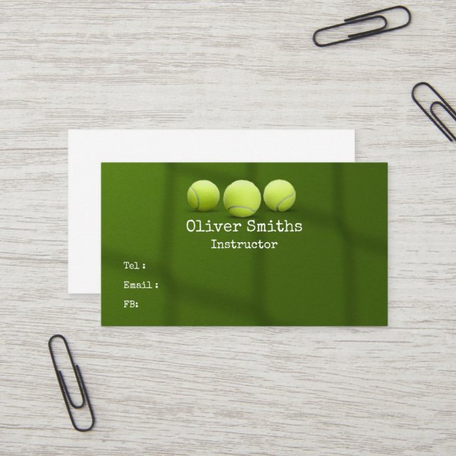 Tennislehrer mit Tennisball auf Grün  Visitenkarte (Vorderseite/Rückseite Beispiel)