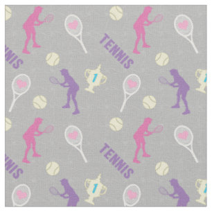 Tennismotive auf grauem Hintergrund Stoff