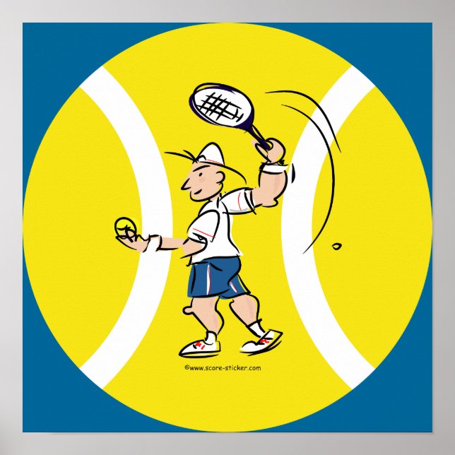 Tennisplakat mit Cartoon und Gelbball Poster (Vorne)