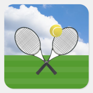 Tennisplatz & TENNIS RACKETS Quadratischer Aufkleber