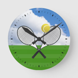 Tennisplatz & TENNIS RACKETS Runde Wanduhr