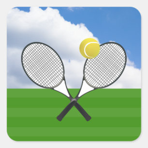 Tennisplatz & TENNISSCHLÄGER Quadratischer Aufkleber
