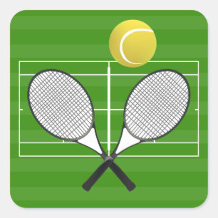 Tennisplatz u. TENNIS-SCHLÄGER Quadratischer Aufkleber