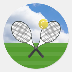Tennisplatz u. TENNIS-SCHLÄGER Runder Aufkleber