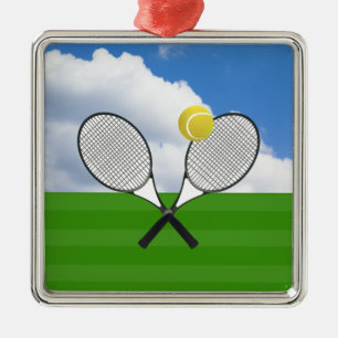 Tennisplatz u. TENNIS-SCHLÄGER Silbernes Ornament