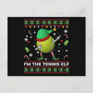 Tennissball-Elf-Hut Weihnachten hässlicher Pullove Einladungspostkarte