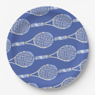 Tennisschläger auf blauem Hintergrund Party Pappteller