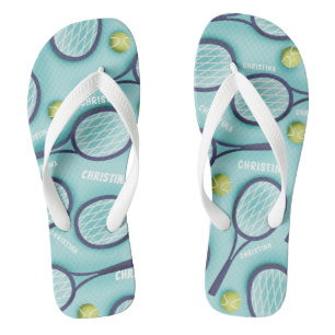 Tennisschläger Ball & Kinder Mädchen Name Muster B Flip Flops
