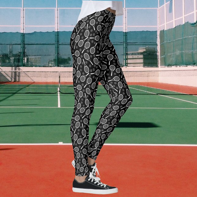 Tennisschläger & Balls Graues Sportmuster Frauen Leggings (Von Creator hochgeladen)