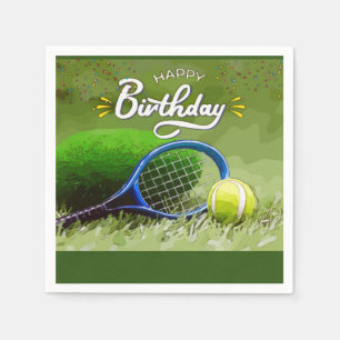 Tennisschläger mit Ball Happy Birthday Serviette
