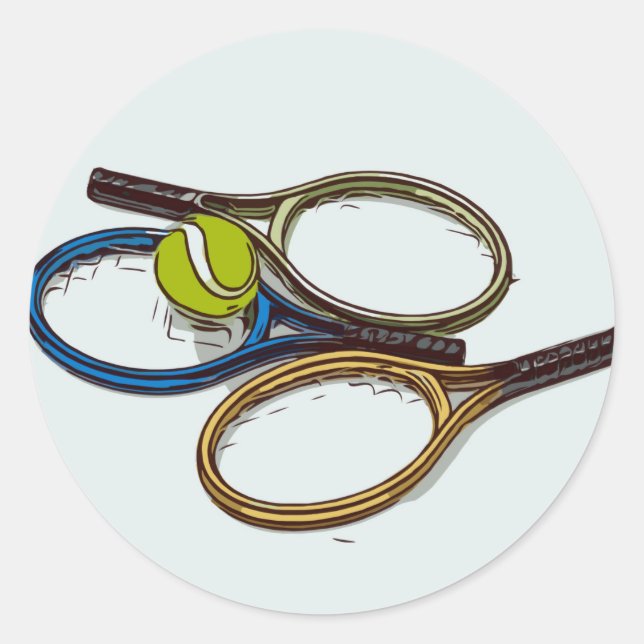 Tennisschläger mit Ballfarbe Runder Aufkleber (Vorderseite)