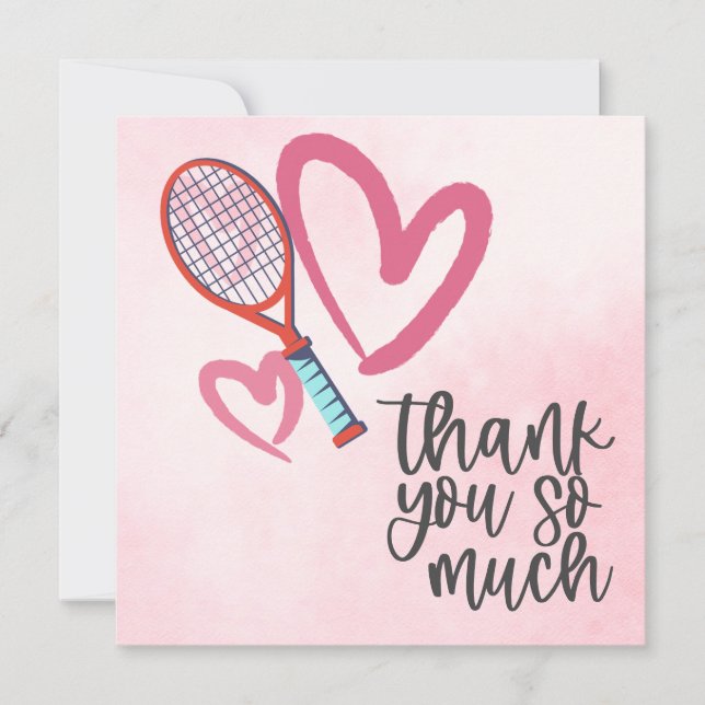 Tennisschläger mit Liebe für Hochzeiten Dankeskarte (Vorderseite)
