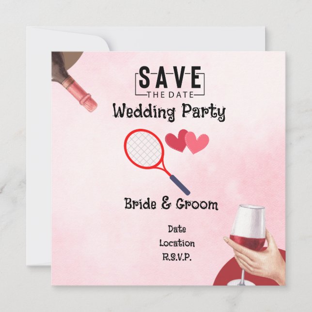 Tennisschläger mit Liebe für Hochzeiten Einladung (Vorderseite)