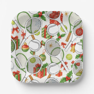 Tennisschläger mit schwarzer Kugelfarbe auf grün Pappteller