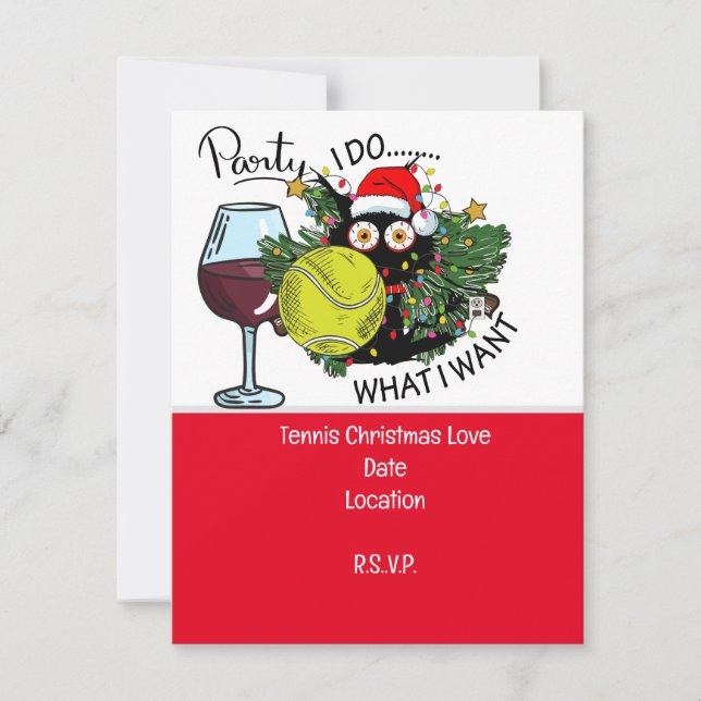 Tennisschläger mit Weihnachts-Save the Date-Party  Einladung (Vorderseite)